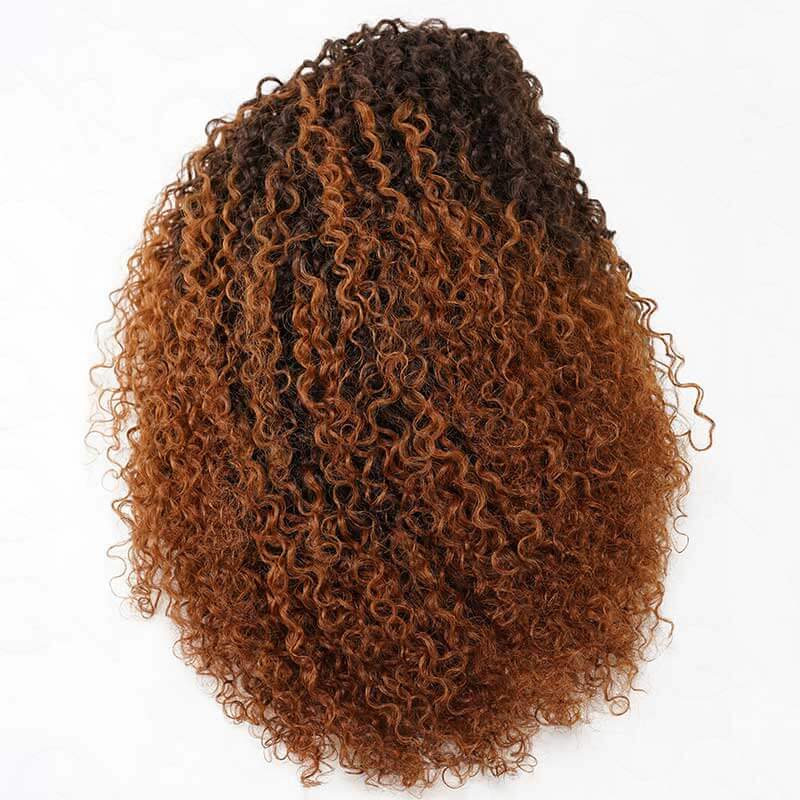 QVR Glueless Ombre Brown Twist Curly Half Wig 250% Density Human Hair Wig #T2/30 Wear Go Flip Over Wig