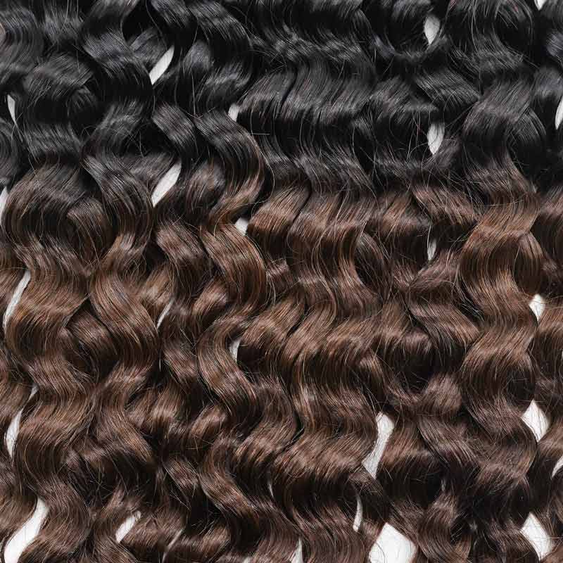 QVR Ombre Brown #T1B/4 Human Crochet Hair Water Wave Machine Made Feather Crochet Hairstyle