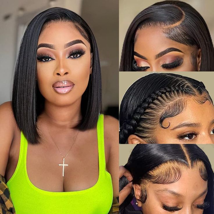 QVR Bob 13x4 Lace Frontal Wigs Brazilian Straight Black Virgin Human Hair Wigs