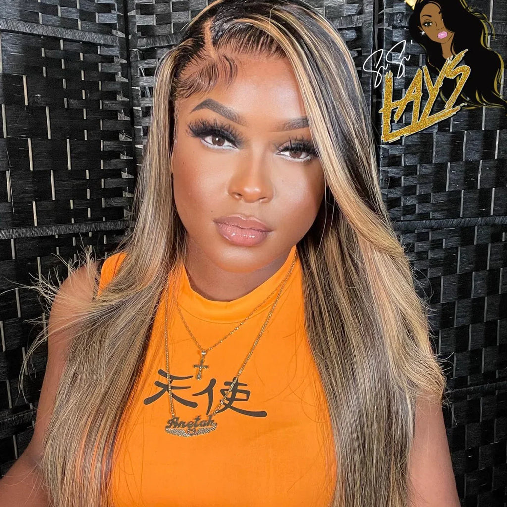 QVR Real Glueless Pre-cut 13x4/4x6 Lace Closure Wigs Balayage Highlights Colored Wig Body Wave/Straight Human Hair Wigs