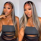 QVR Balayage Highlight Colored 13x4 Lace Frontal Wigs Body Wave/Straight Human Hair Wigs