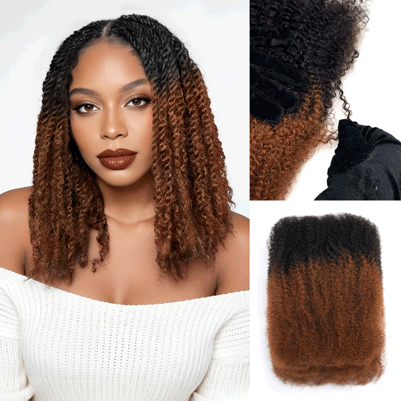 QVR Ombre Brown #T1B/30 Afro kinky Bulk Human Hair for Braiding & Twists