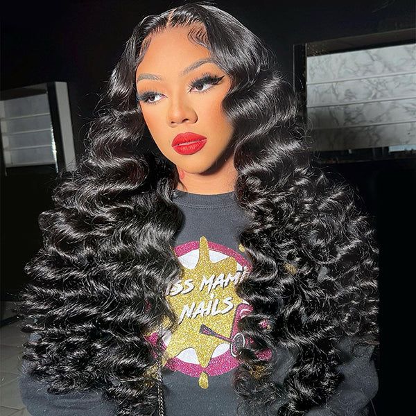 QVR Glueless Loose Deep Wave 13*4 HD Lace Front Wigs Invisible Lace Frontal Wavy Human Hair Wigs For Women