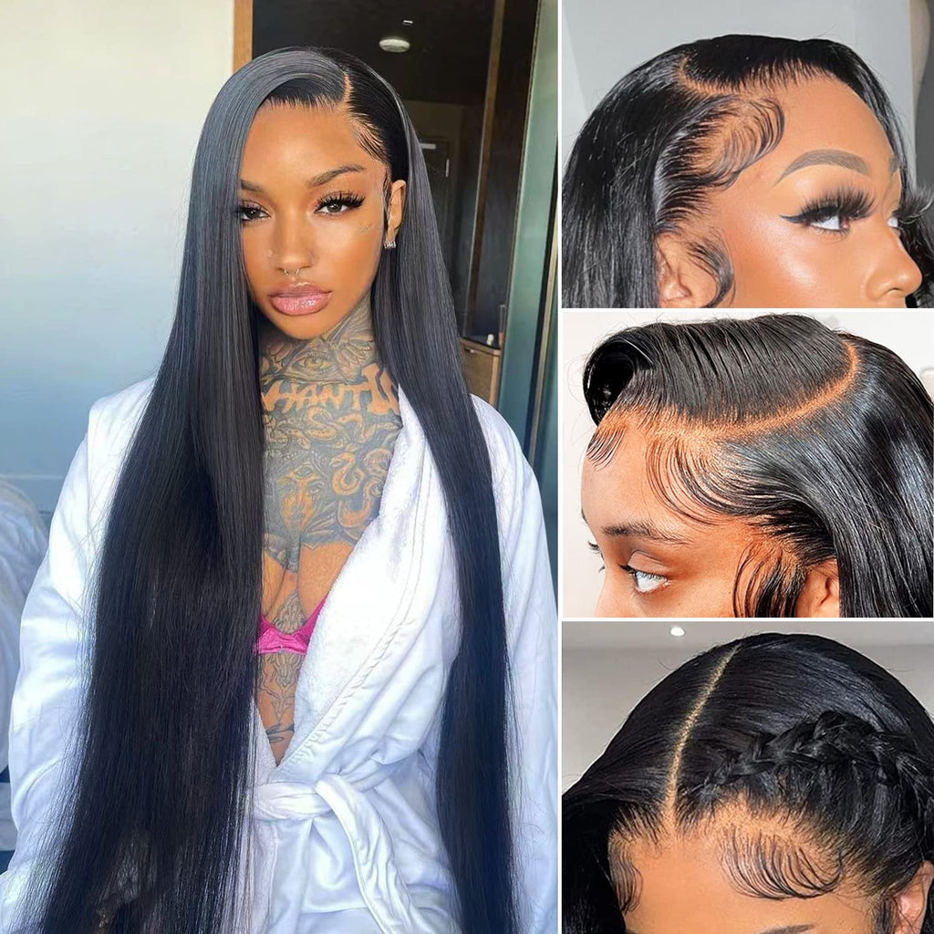 QVR Glueless 13x4 Lace Front Human Hair Wigs With Baby Hair Straight Beginner Friendly Human hair Wigs