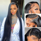 QVR Glueless 13x4 Lace Front Human Hair Wigs With Baby Hair Straight Beginner Friendly Human hair Wigs