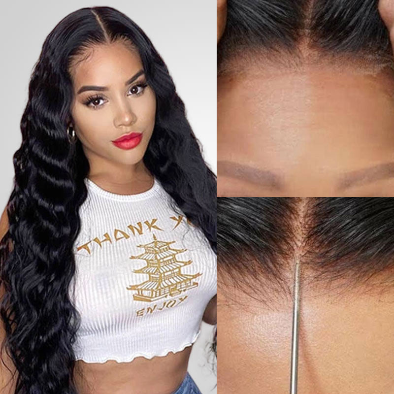 QVR Glueless Loose Deep Wave 13*4 HD Lace Front Wigs Invisible Lace Frontal Wavy Human Hair Wigs For Women