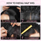 QVR Glueless Dark Brown Twist Curly Half Wig with Black Roots 250% Density Human Hair Wig #T1B/4 Wear Go Flip Over Wig