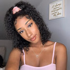 QVR Short Bob Wigs 4x4 Lace Closure Curly Bob Wigs Human Hair Wigs Natural Black