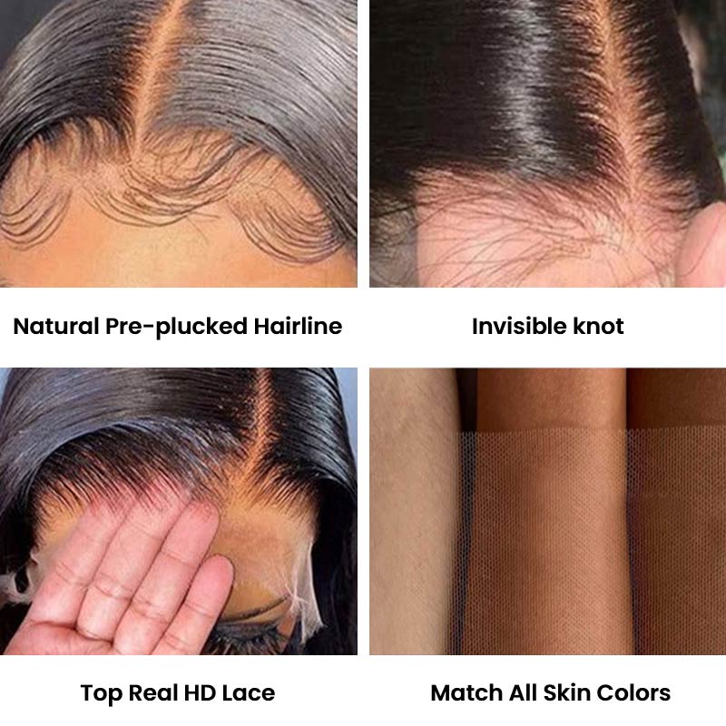 QVR Glueless Pre-cut 4x4 HD Lace Closure Human Hair Wigs Deep Wave Piano #4/27 Highlight Wear & Go Wigs