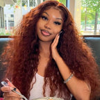 QVR Glueless Reddish Brown 4x6 Pre-cut Lace Closure Water Wave Wigs Wear Go Human Hair Wigs