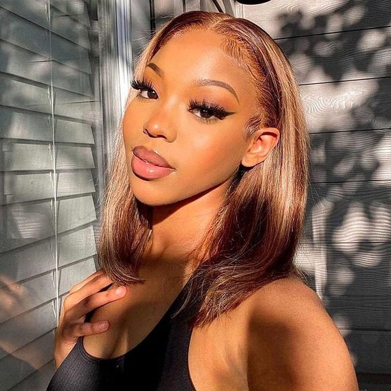 QVR Piano Highlights Color 13x4 4x4 Lace Closure Short Bob Wigs Honey Blonde Straight Human Hair Wig