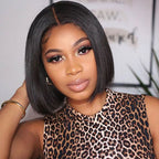 QVR Straight Short Bob Wigs Pre Plucked 4x4 Lace Closure Human Hair Wigs 180% Density