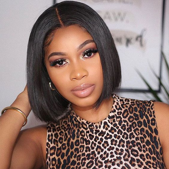 QVR Straight Short Bob Wigs Pre Plucked 4x4 Lace Closure Human Hair Wigs 180% Density