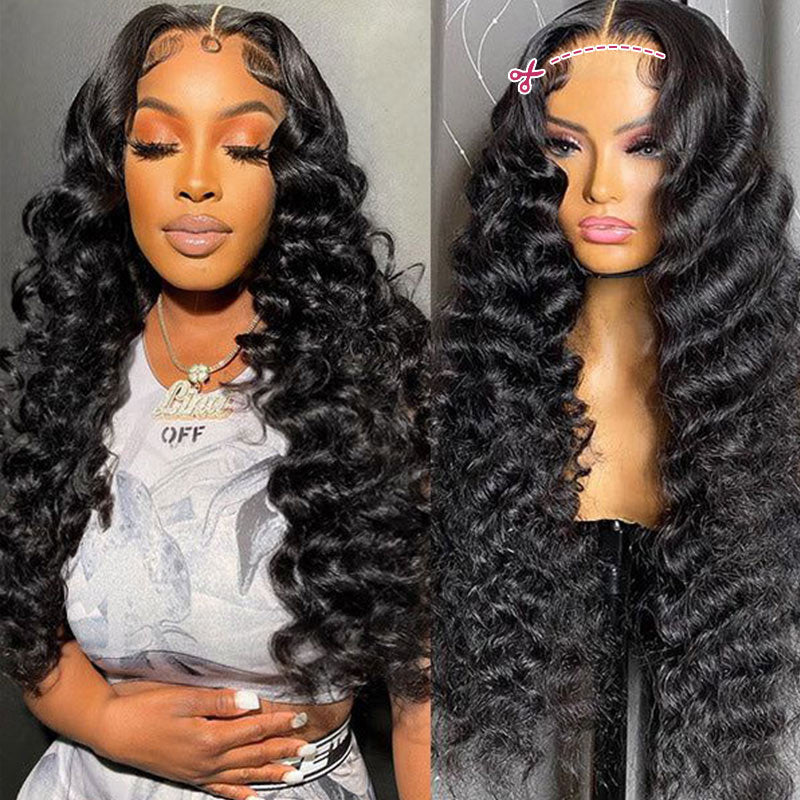 QVR Gluless Pre-cut 4x6 HD Lace Closure Human Hair Wigs Loose Deep Wave Wear&Go Wigs