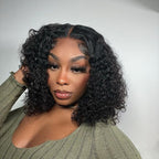 QVR Short Bob Wigs 4x4 Lace Closure Curly Bob Wigs Human Hair Wigs Natural Black