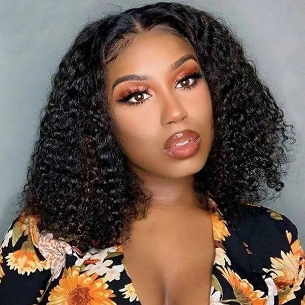 QVR Kinky Curly Short Bob Wigs 13x4 Lace Virgin Human Hair Wigs