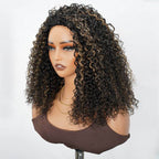 QVR Glueless Blonde Highlight Twist Curly Half Wig 250% Density Human Hair Wig #1B/27 Wear Go Flip Over Wig