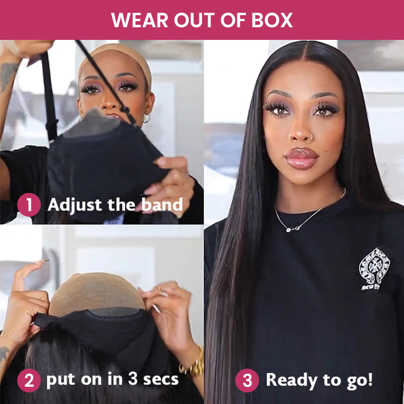 QVR Glueless Pre-cut 4x4 HD Lace Closure Human Hair Wigs Straight Wear & Go Wigs