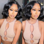 QVR Glueless Pre-cut 4x6 HD Lace Closure Human Hair Short Bob Wigs Straight Wear and Go Wigs