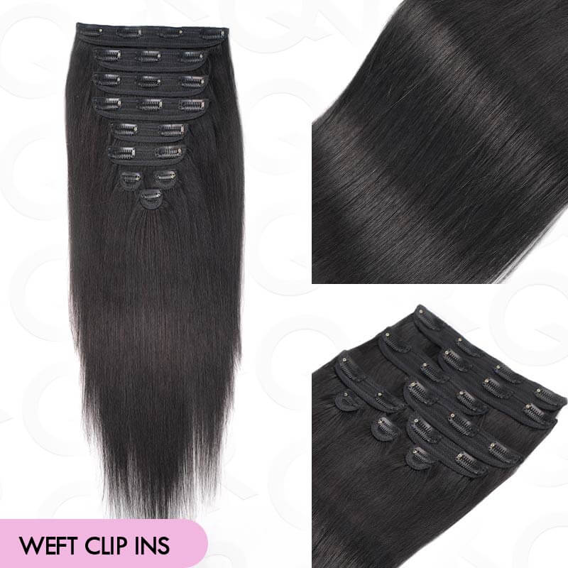 QVR Invisible 9PCS Weft Clip In Hair Extensions 5PCS Volumizer Natural Straight PU Clip In Human Hair