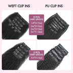 QVR Invisible 9PCS Weft Clip In Hair Extensions 5PCS Volumizer Afro Kinky Curly PU Clip In Human Hair