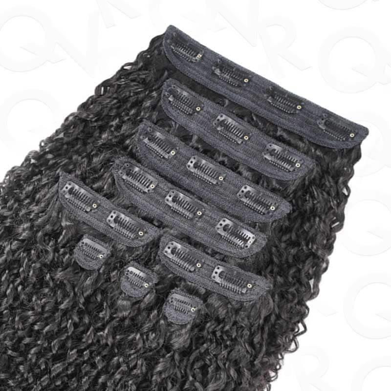 QVR Best 9PCS Weft Clip In Hair Extensions 5PCS Volumizer Ramen Curl Clip In Human Hair