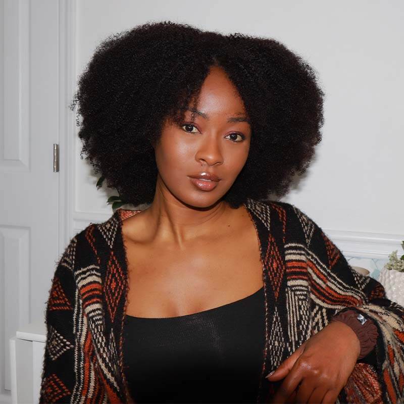 QVR Afro Kinky Curly V Part Wigs Human Hair Beginner Friendly No Leave Out