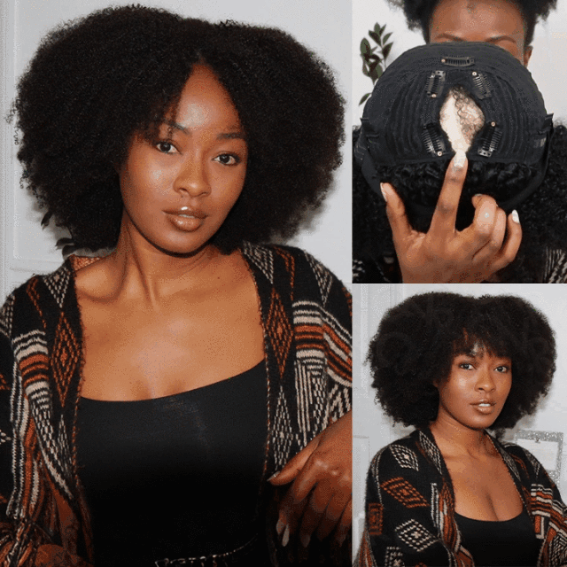 QVR Afro Kinky Curly V Part Wigs Human Hair Beginner Friendly No Leave Out