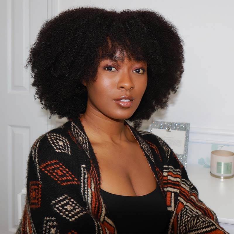 QVR Afro Kinky Curly V Part Wigs Human Hair Beginner Friendly No Leave Out