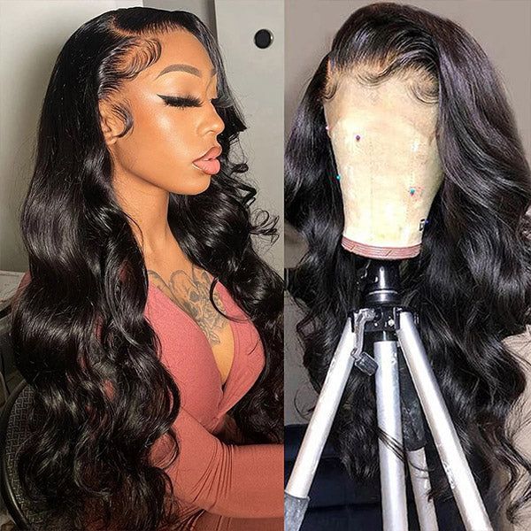 QVR Glueless Pre-cut 4x4 HD Lace Closure Human Hair Wigs Body Wave Wear and Go Wigs