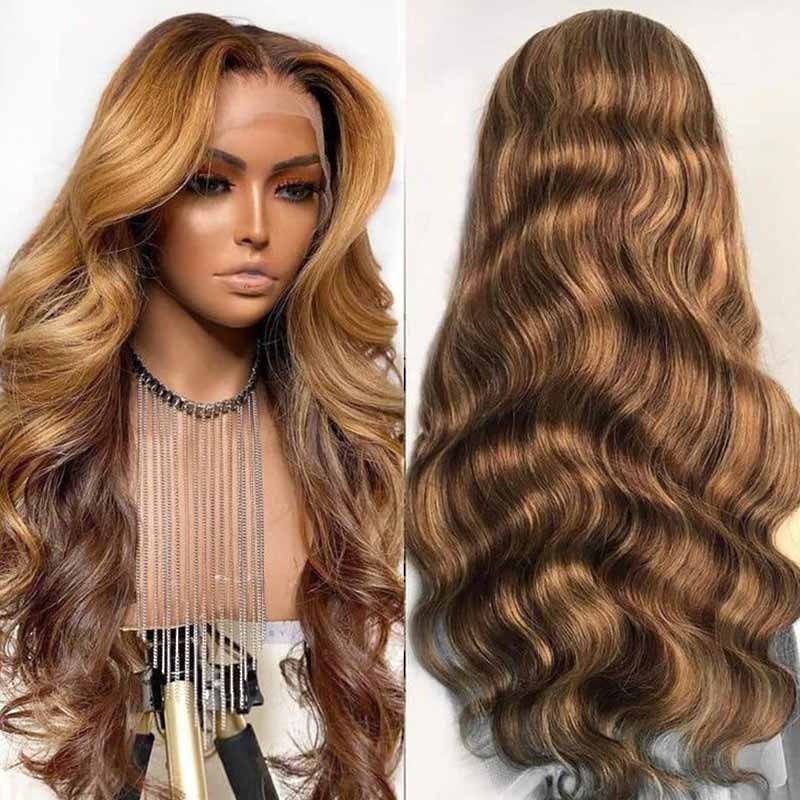 QVR Gluless Pre-cut 4x6 HD Lace Closure Human Hair Wigs Straight Piano Highlights Ombre Hair Wear and Go Wigs