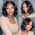 QVR Glueless Pre-cut 4x6 HD Lace Closure Human Hair Short Bob Wigs Body Wave Wear and Go Wigs
