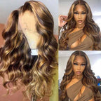 QVR Gluless Pre-cut 4x6 HD Lace Closure Human Hair Wigs Straight Piano Highlights Ombre Hair Wear and Go Wigs