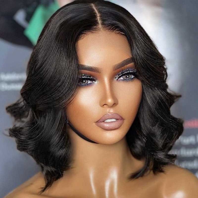 QVR Glueless Pre-cut 4x6 HD Lace Closure Human Hair Short Bob Wigs Body Wave Wear and Go Wigs