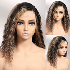 QVR Balayage Bob Style 4x4/13x4/13x6 Lace Frontal Water Wave Highlight Colored Human Hair Wig