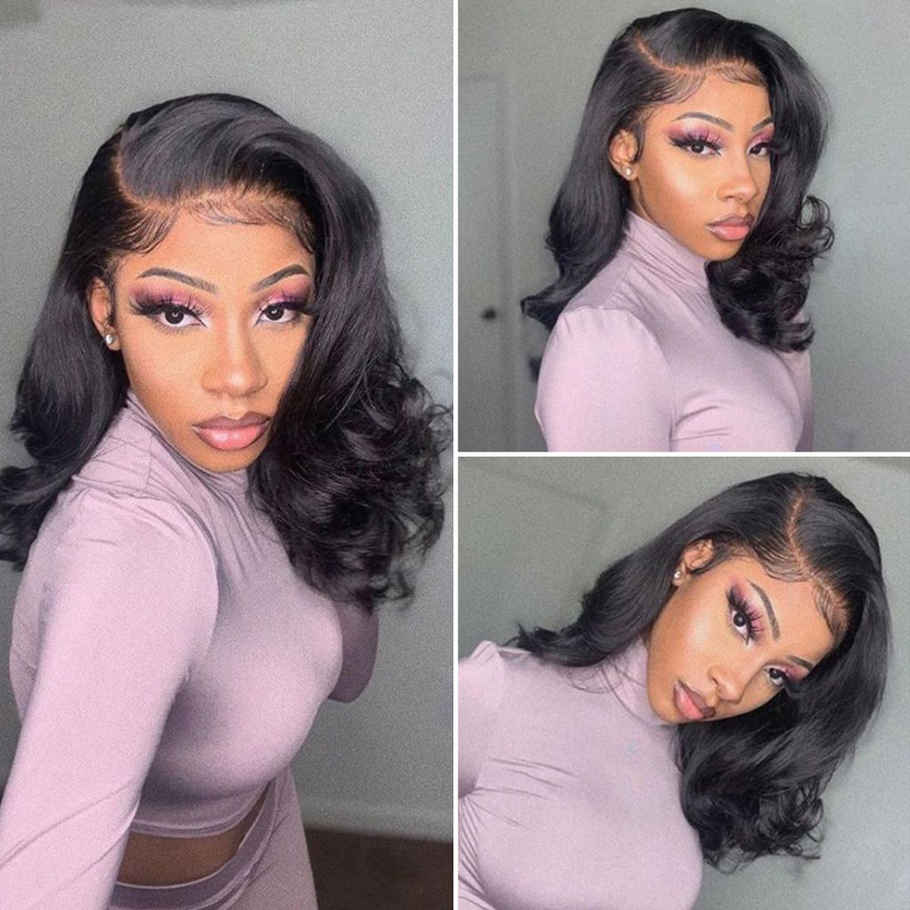 QVR Body Wave Short Bob Wigs Pre Plucked 13x4 Lace Front Wigs Human Hair 210% Density