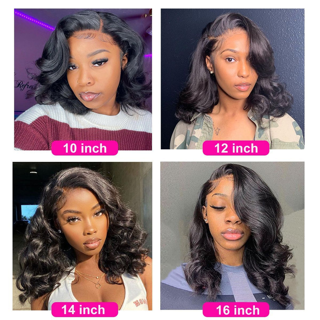 QVR Body Wave Short Bob Wigs Pre Plucked 13x4 Lace Front Wigs Human Hair 210% Density