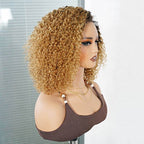 QVR Ombre Ash Blonde Short Cut Curly Wig Glueless Side Part Wig Beginner Friendly