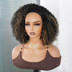 QVR Short Cut Curly Human Hair Minimalist Lace Glueless Side Part Wig