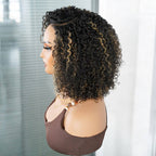 QVR Honey Blonde Highlight Short Cut Curly Wig Glueless Side Part Wig Beginner Friendly