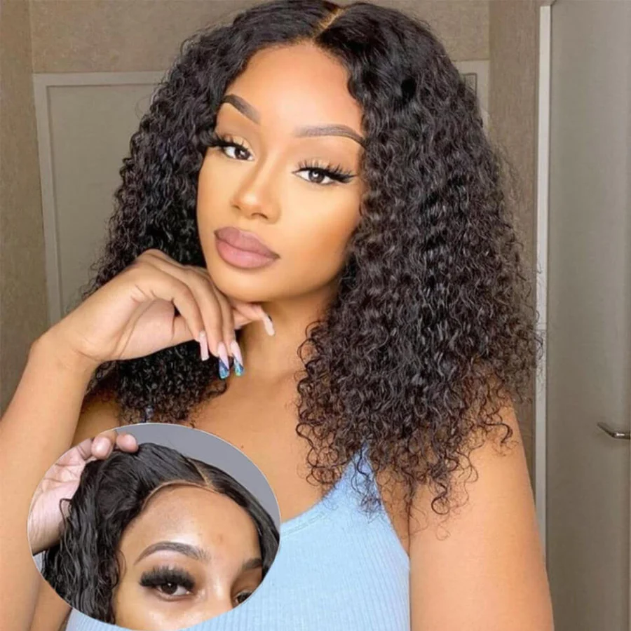 QVR Glueless Pre-cut 4x6 HD Lace Closure Human Hair Wigs Deep Curly Wear & Go Wigs