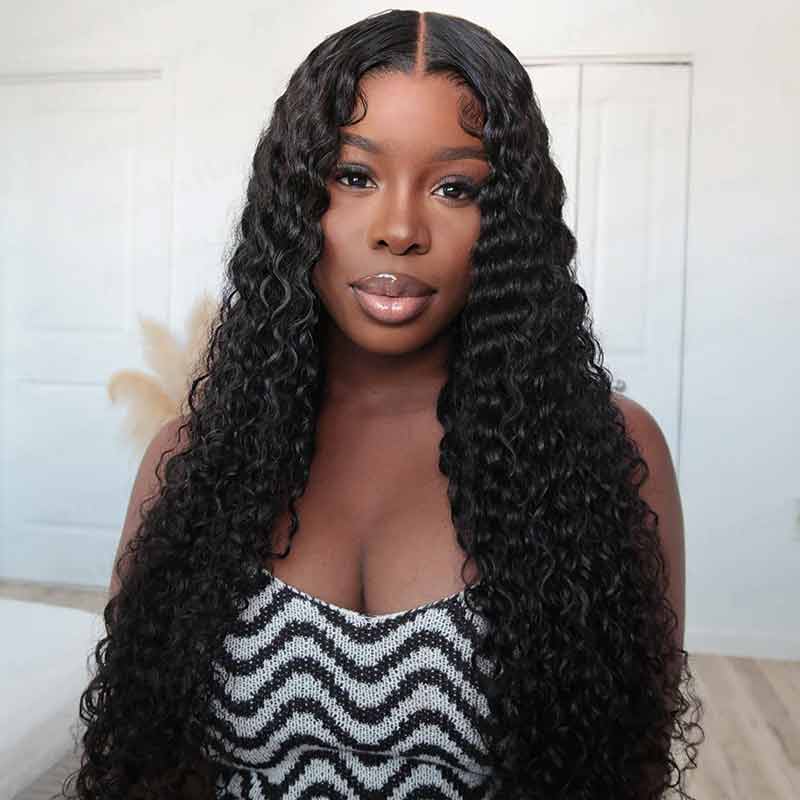 QVR Glueless Pre-cut 4x6 HD Lace Closure Human Hair Wigs Deep Curly Wear & Go Wigs