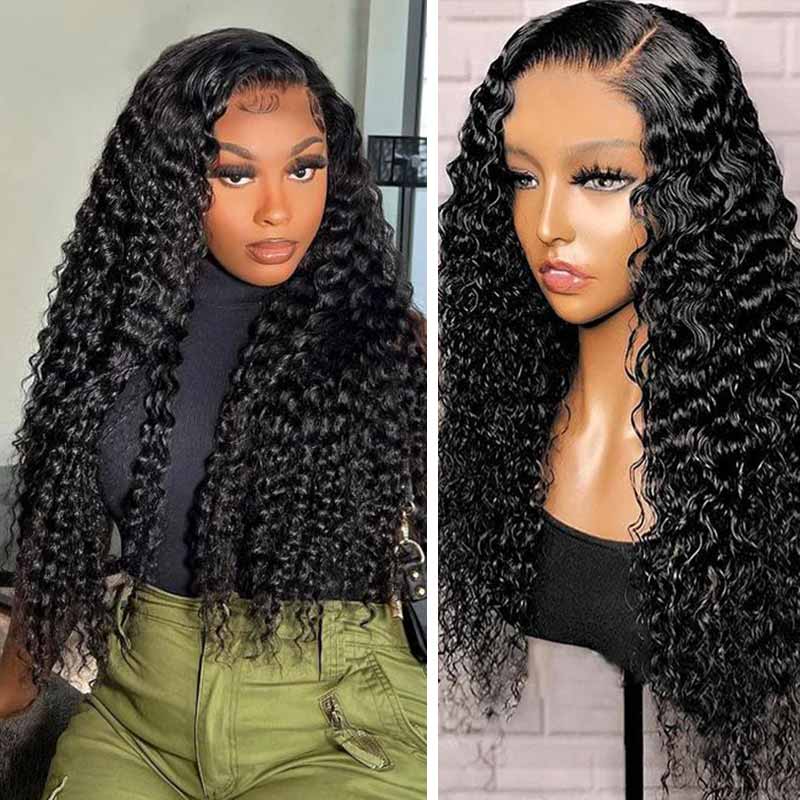 QVR Glueless Pre-cut 4x6 HD Lace Closure Human Hair Wigs Deep Curly Wear & Go Wigs