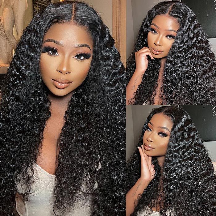 QVR Glueless Pre-cut 13x4 HD Lace Frontal Human Hair Wigs Deep Wave Wear Go Wigs