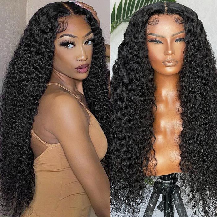 QVR Glueless Pre-cut 13x4 HD Lace Frontal Human Hair Wigs Deep Wave Wear Go Wigs