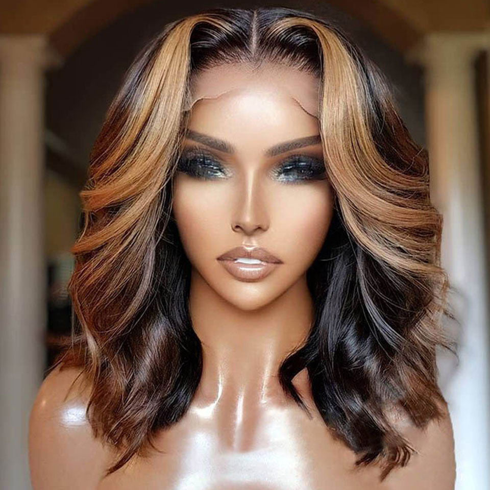 QVR Short Bob Wig 13x4 Lace Frontal Human Hair Wigs for Women Highlight Body Wave Wigs