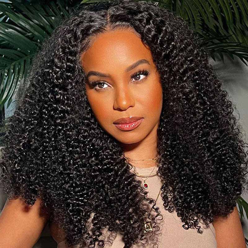 QVR Glueless Pre-cut 4x4 HD Lace Closure Human Hair Wigs Kinky Curly Wear & Go Wigs