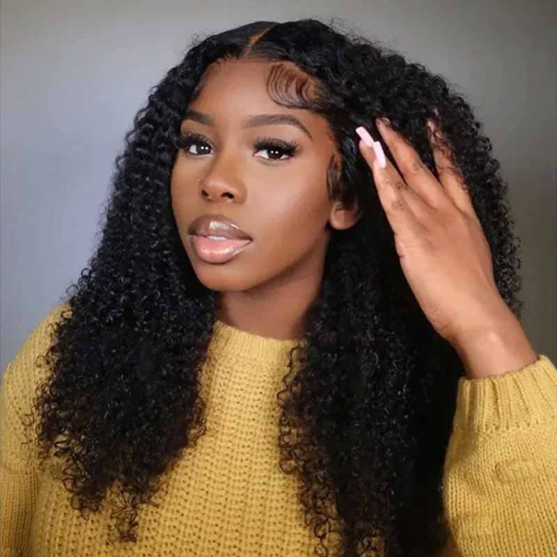 QVR Glueless Pre-cut 4x4 HD Lace Closure Human Hair Wigs Kinky Curly Wear & Go Wigs