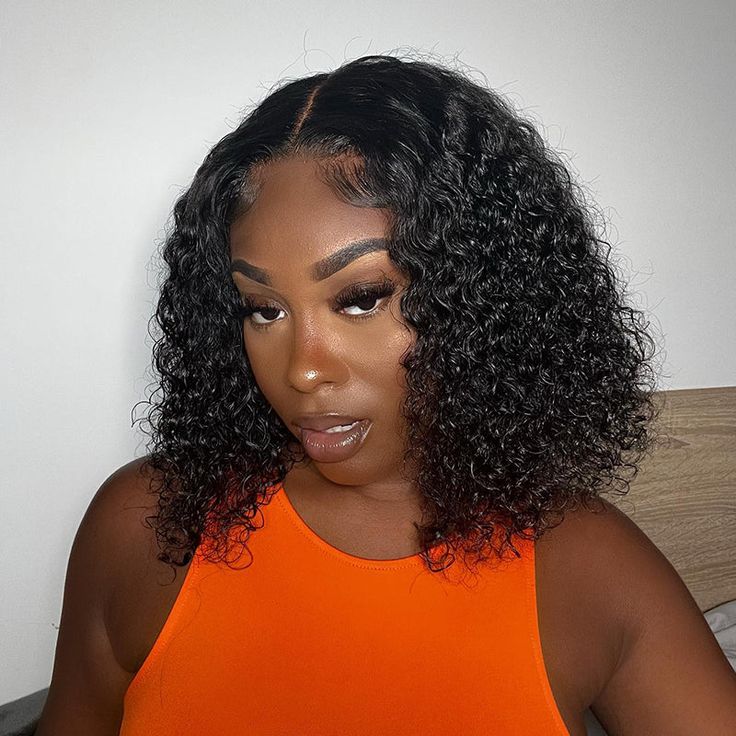 QVR Glueless Pre-cut 4x6 HD Lace Closure Human Hair Short Bob Wigs Water Wave Wear and Go Wigs