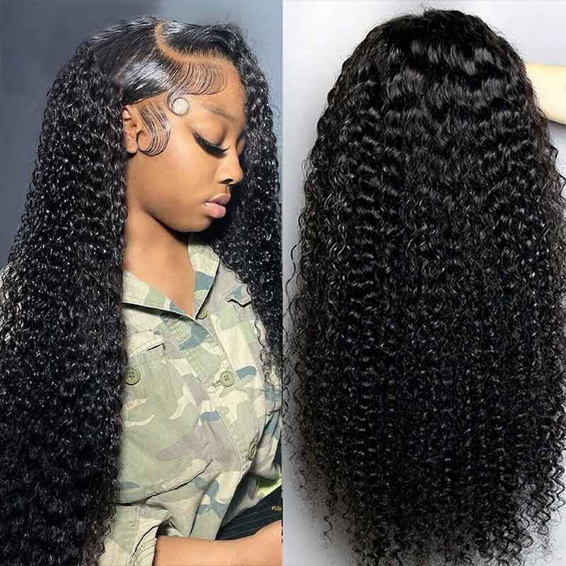 QVR Glueless Pre-cut 4x4 HD Lace Closure Human Hair Wigs Kinky Curly Wear & Go Wigs